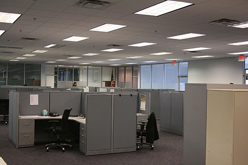 Renovation of employee work stations Image of PHA Body Systems' commercial interior renovation. Here we see employee work stations.